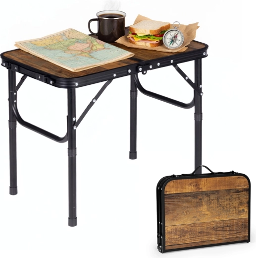Table de camping touristique MultiGarden 60 × 40 cm pliable en valisette, chêne ancien