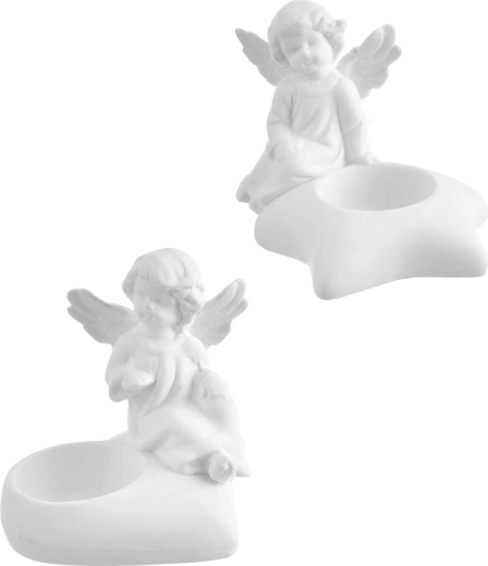 Ange en porcelaine – bougeoir pour bougie chauffe-plat, blanc, 9 cm