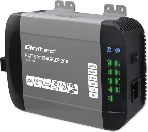 Chargeur intelligent Qoltec Monolith pour batteries LiFePO4, AGM, GEL et SLA 12 V 20 A