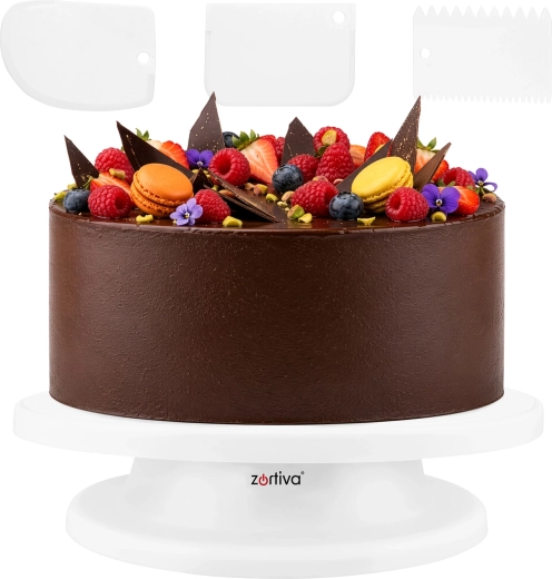 Plateau tournant pour gâteau 28 cm + 3 racloirs de décoration Ruhhy