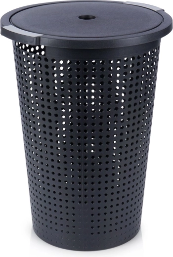 Panier à linge en plastique avec couvercle 35 l, noir
