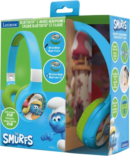 Casque Bluetooth pour enfants pliable avec limitation de volume Les Schtroumpfs 2-en-1