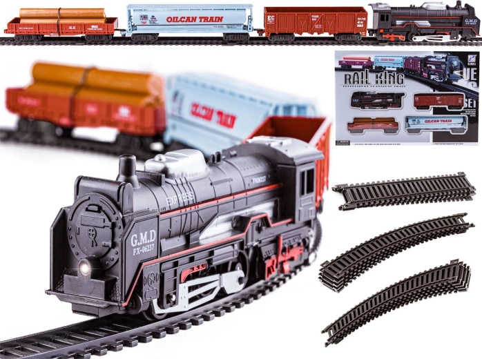Circuit ferroviaire Rail King – locomotive à vapeur et 3 wagons