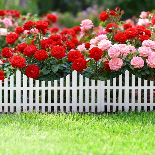 Bordure de jardin en plastique blanche autour des fleurs