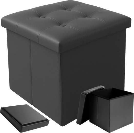 Pouf pliable avec coffre en simili cuir Ruhhy gris - 1 pièce