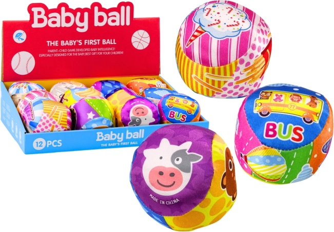 Balle douce avec hochet Animaux Fruits 10 cm