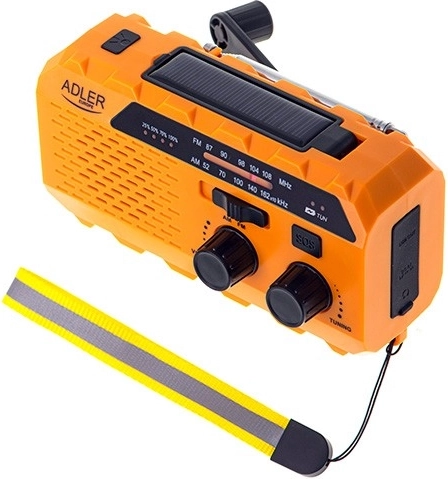 Radio solaire d’urgence à dynamo ADLER – powerbank, lampe LED et SOS