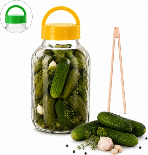 Récipient en verre pour fermentation de 5 l avec couvercle en plastique, pince et recette