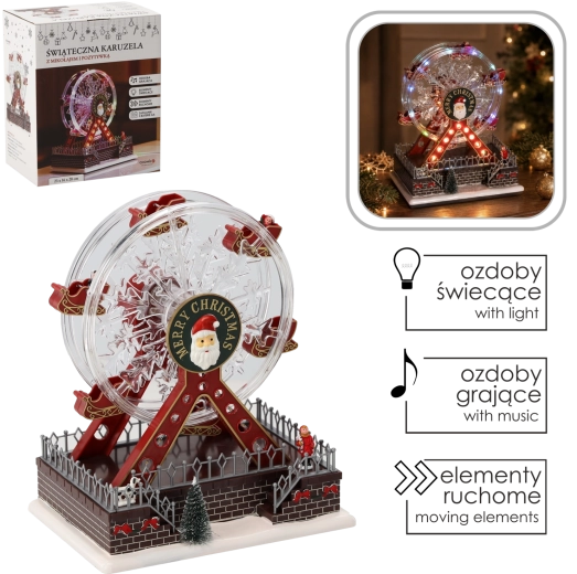 Manège LED de Noël avec boîte à musique 23 × 16 × 28 cm