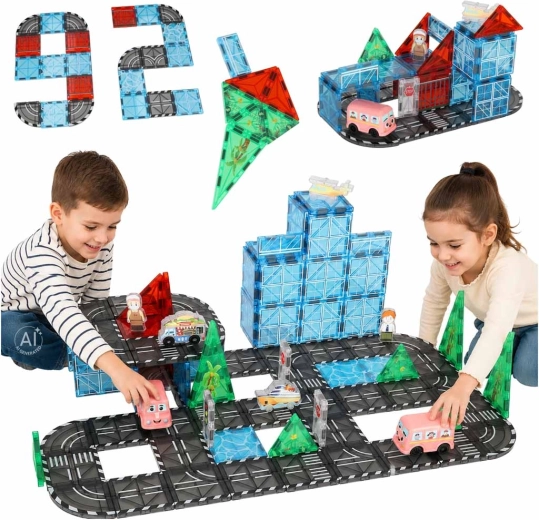 Blocs de construction magnétiques Ville 3D avec petites voitures – 91 pièces