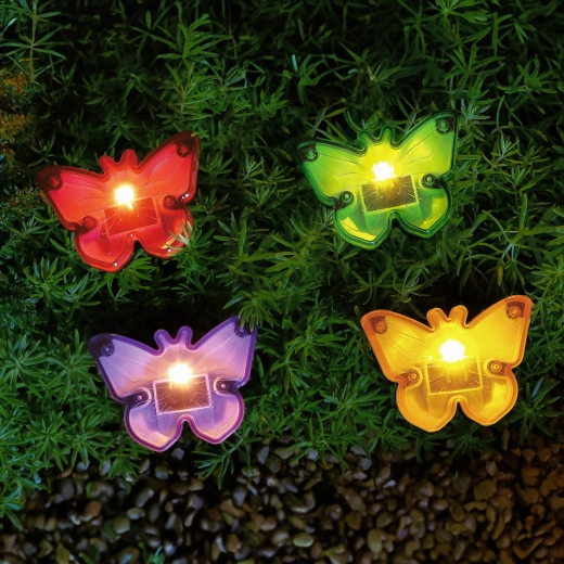 Pique solaire LED pour jardin avec papillons - 1 pièce