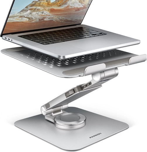 Support pour ordinateur portable en aluminium AXAGON STND-LR 10–17,3″, rotation 360°, gris