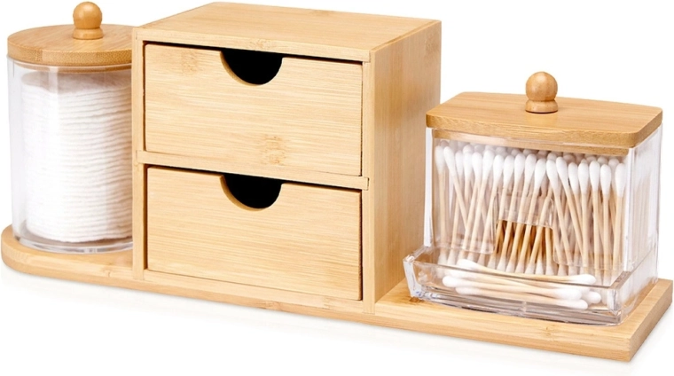 Organiseur de salle de bain en bambou pour cosmétiques avec tiroirs et boîtes Eleganza
