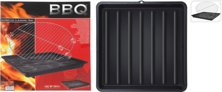 Plateau pour le lavage et le trempage des grilles et ustensiles de BBQ, 67 × 67 × 6 cm, plastique, noir