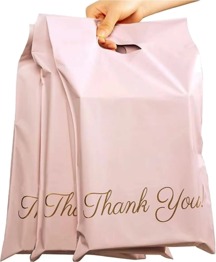 Enveloppes de messagerie roses avec poignée 500 × 600 + 70 mm, 50 pcs, avec inscription Thank You