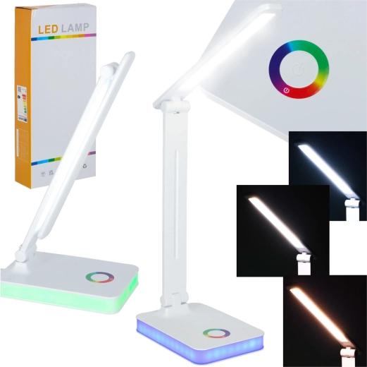Lampe de bureau LED pliable avec commande tactile et rétroéclairage RGB, USB