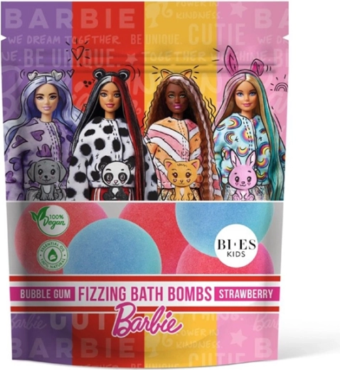 BARBIE bombes de bain effervescentes chewing-gum et fraise 6×55 g