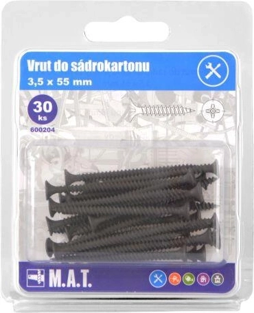 Vis pour plaque de plâtre 3,5 × 55 mm à pas fin, phosphatée (30 pcs)