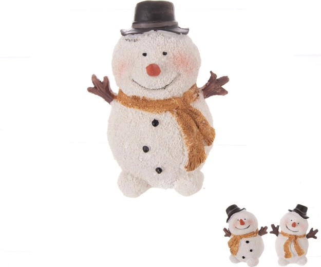 Décoration bonhomme de neige en polyrésine blanche (3 variantes)