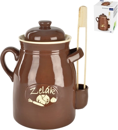 Pot à fermentation en céramique (pot à choucroute) 6 l avec couvercle et pinces