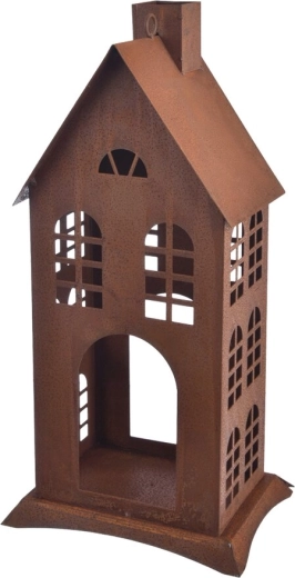 Lanterne décorative pour bougie en métal et verre avec patine rouille 40 cm