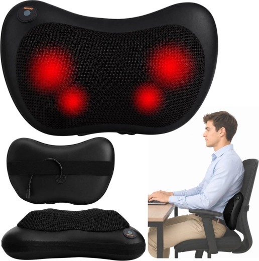 Coussin de massage shiatsu pour le cou et le dos avec chauffage – noir
