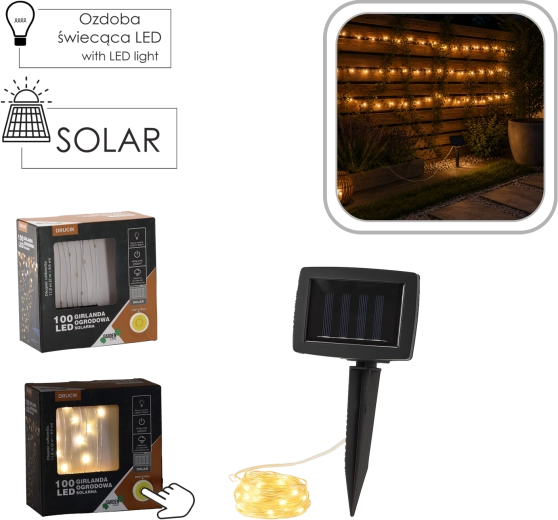 Guirlande lumineuse LED solaire sur fil, 100 LED blanc chaud, 11,9 m