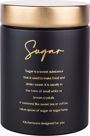 Boîte ronde à sucre « Sugar » noire mate avec couvercle doré