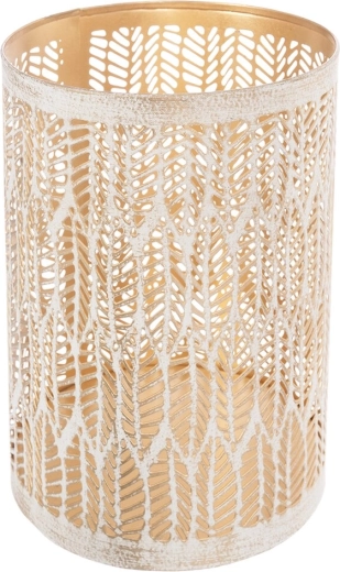 Bougeoir Leaf métal beige-doré 18 cm