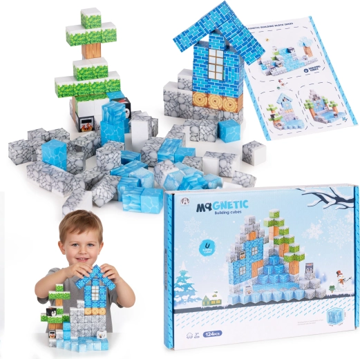 Blocs de construction magnétiques pour enfants 124 pièces – édition hivernale