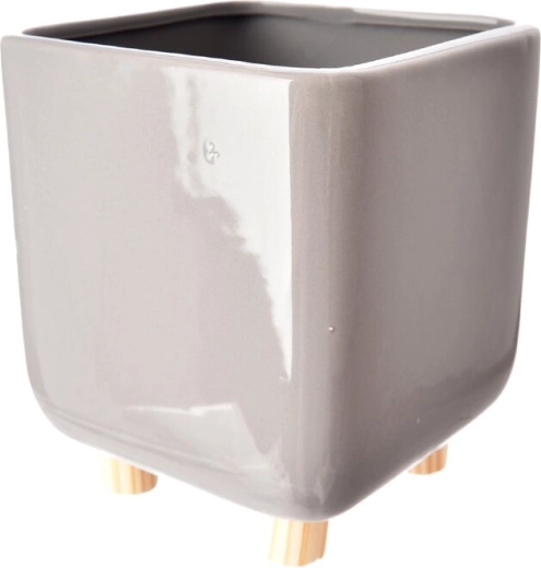 Cache-pot décoratif sur pieds en bois gris 14 × 14 × 17 cm