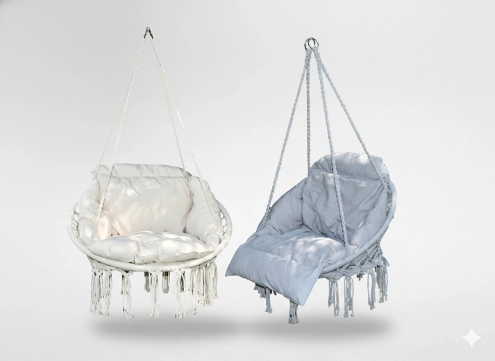 Fauteuil suspendu nid de cigogne avec coussin beige-gris