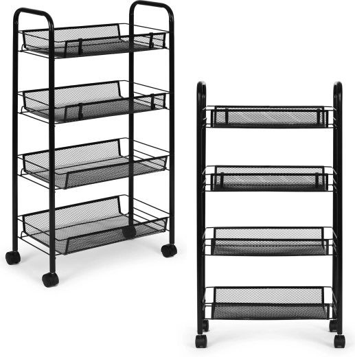 Étagère métallique mobile à 4 paniers et roulettes ModernHome