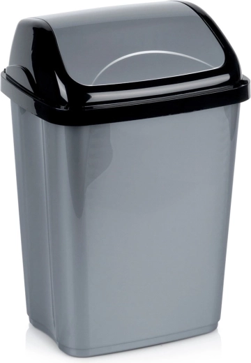Poubelle en plastique 10 l, grise avec couvercle basculant