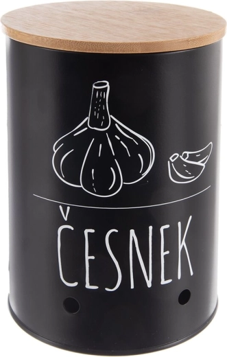Boîte à ail avec couvercle en bambou – noire