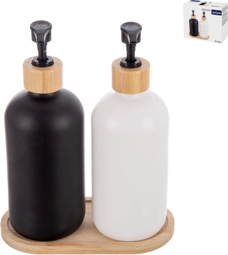 Ensemble de salle de bain en verre et bambou 2+1 avec distributeurs