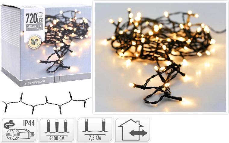 Guirlande lumineuse LED de Noël 54 m 720 LED blanc chaud sur fil vert IP44