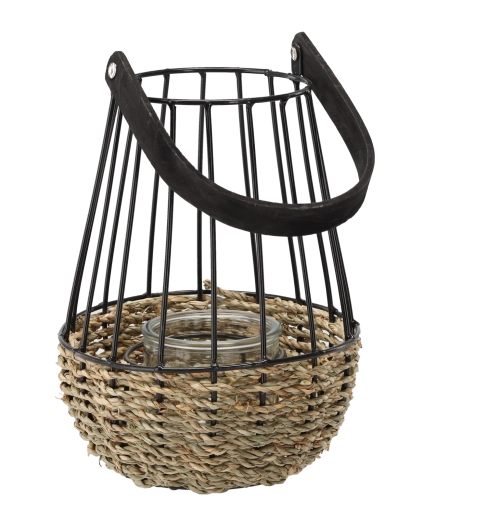 Lanterne métallique noir et marron avec insert en verre