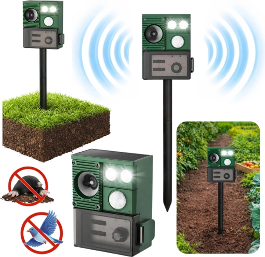 Répulsif ultrasonique solaire pour animaux avec capteur PIR et LED