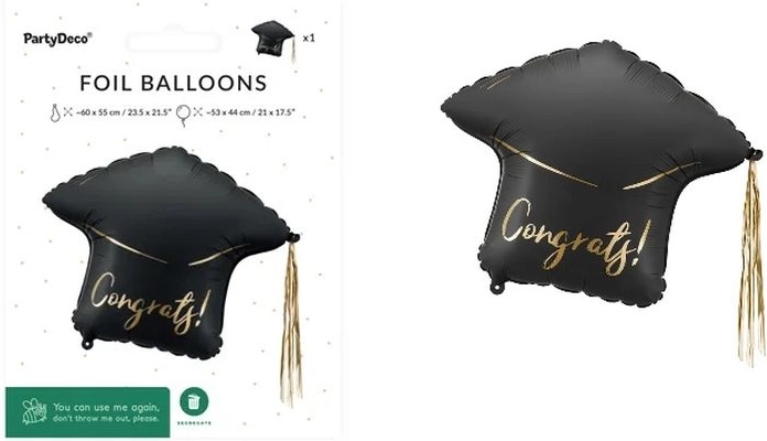Ballon en aluminium en forme de chapeau de remise de diplôme « Congrats! »