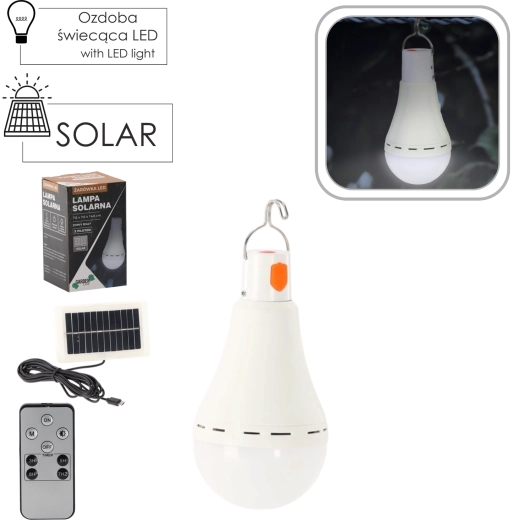 Ampoule LED solaire suspendue 12 W, blanc froid, 7,6 × 7,6 × 14,6 cm