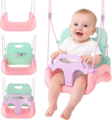Balançoire enfant 3‑en‑1 pastel KRUZZEL à cordes pour la maison et le jardin