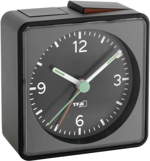 Réveil analogique TFA PUSH noir à mouvement silencieux