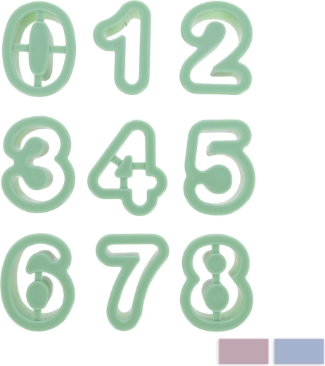 Emporte-pièces chiffres – set de 9 pcs, plastique (UH), couleurs assorties