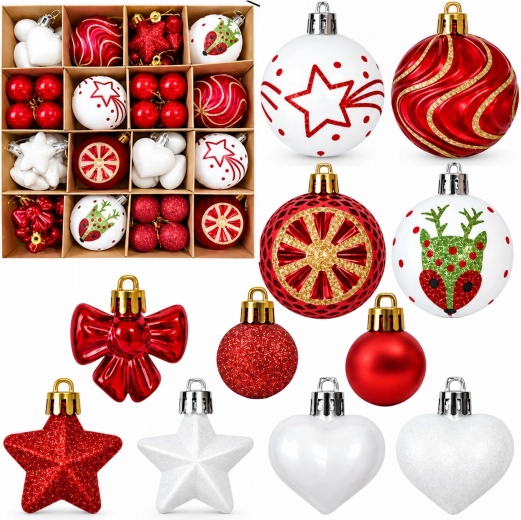 Décorations de Noël incassables pour sapin, set de 64 pièces
