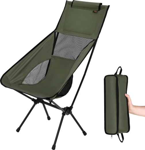 Chaise de camping ultralégère pliable à dossier haut NILS Camp kaki