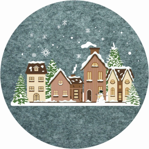 Set de table de Noël en feutre avec maisons enneigées, 30 cm