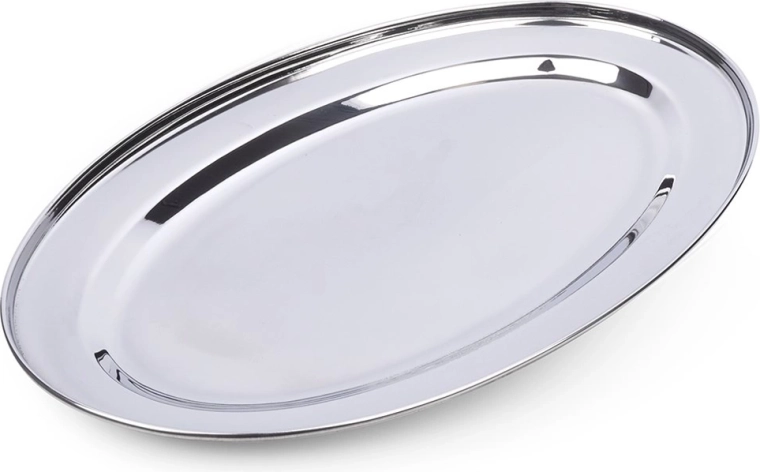 Plateau de service ovale en acier inoxydable 39 × 26 cm