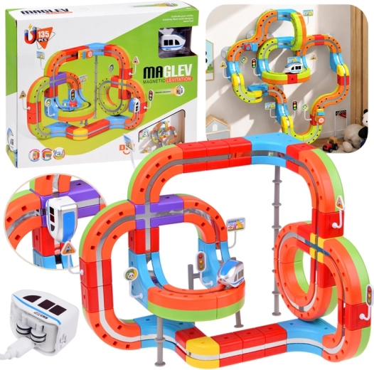 Jeu de construction magnétique avec circuit pour petit train (135 pièces)