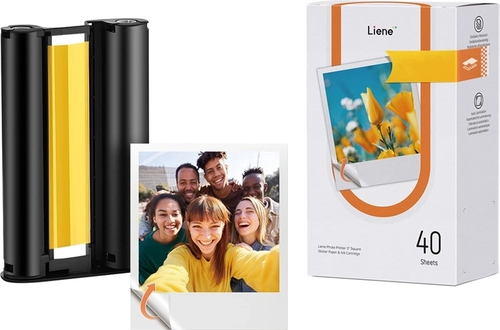 Papier photo autocollant Liene Amber 3×3" (40 feuilles + cartouche)